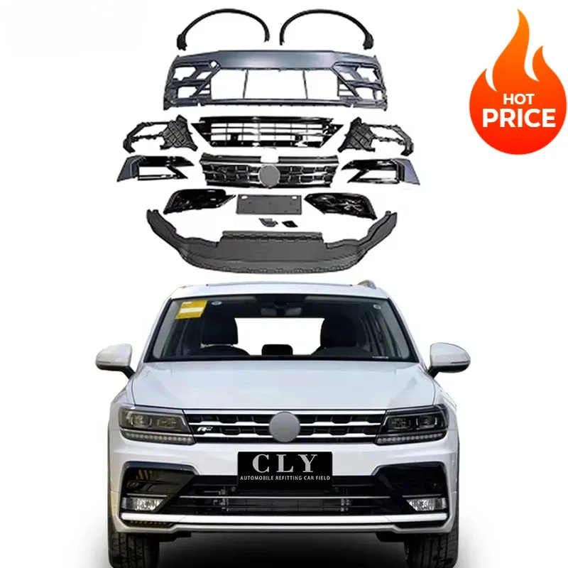 

Автомобильные бамперы C для Tiguan Change to R-Line, комплекты кузова, передний автомобильный бампер с решеткой, арка переднего колеса