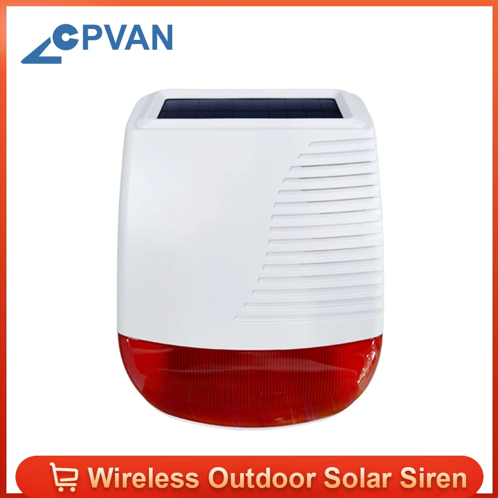 CPVAN-sirena Solar inalámbrica para exteriores, sistema de alarma antirrobo con luz flash impermeable e interior, WiFi, 4G, GSM, 110dB