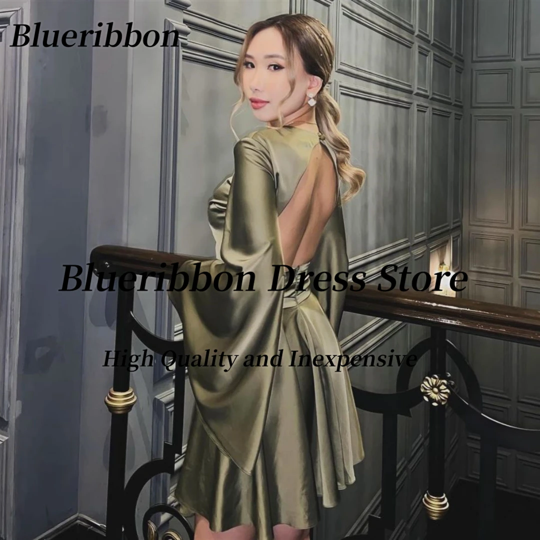 Blueribbon Mini abiti da ballo girocollo maniche lunghe sexy schiena aperta night club cocktail party abito corto speciale personalizzato