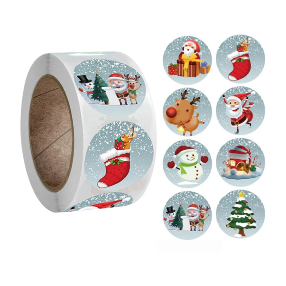 100-500 قطعة ملصقات عيد ميلاد سعيد 1 بوصة مستديرة علامات عيد الميلاد ملصقات للأطفال هدية الخبز حزمة المغلف القرطاسية ديكور