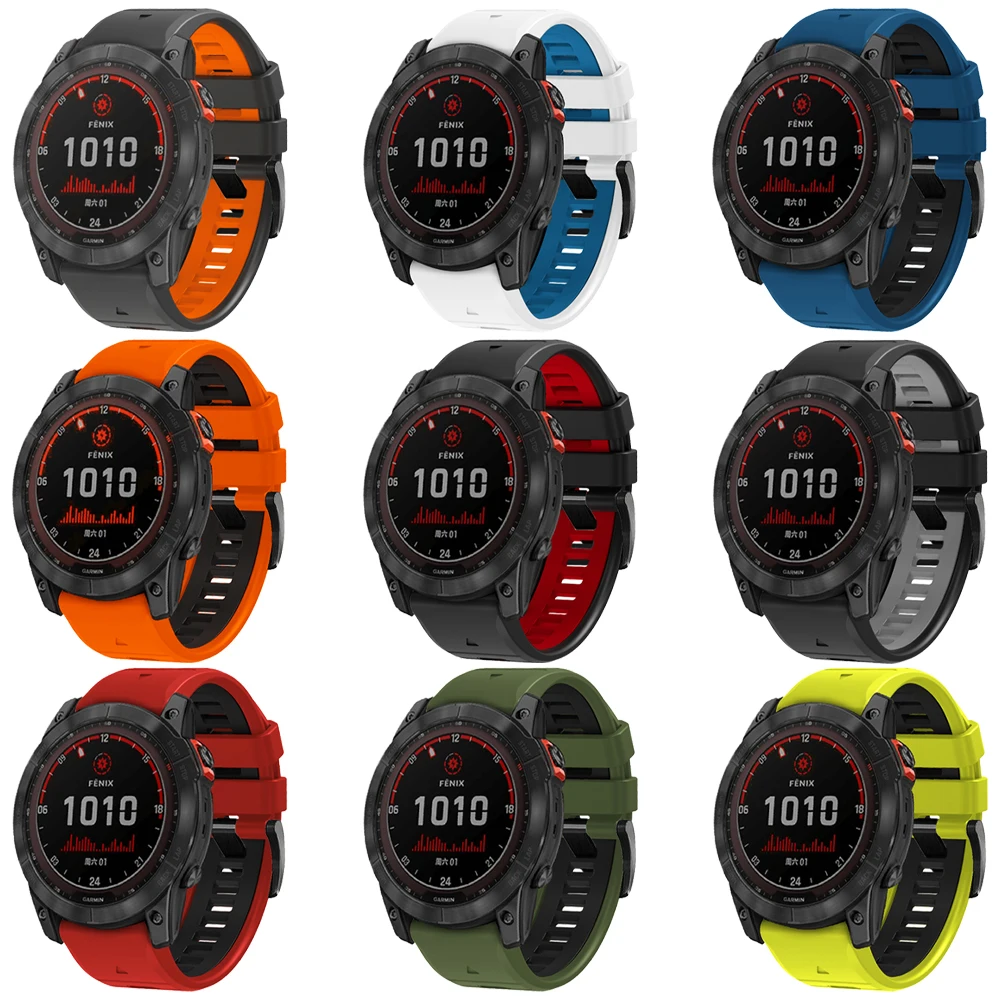 22mm 26mm cinturino in silicone bicolore per Garmin Fenix 7X 7 Pro Solar/6X 6 Sapphire 5 5X Plus 3 3HR/Epix cinturino 1:1 cinturino ufficiale