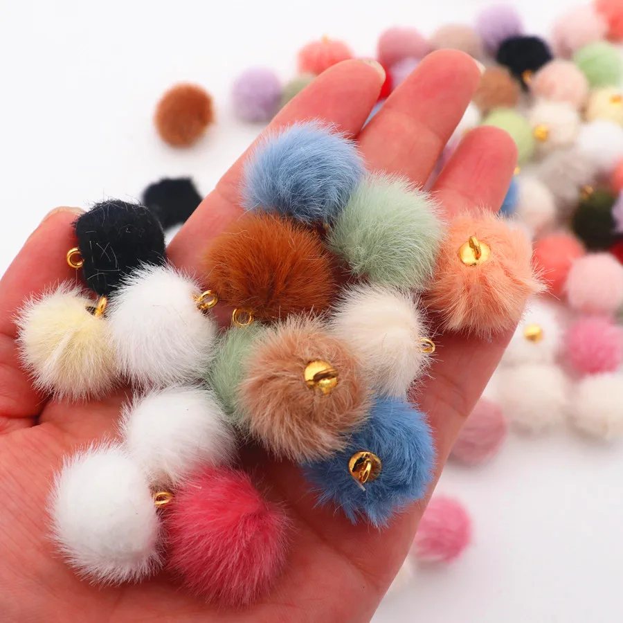 10pcs 15mm Faux Rabbit Fur Pompom 1.5cm DIY Craft Pompon Supplies Fluffy Pompones In Keychains Jewelry DIY Earring Pom Poms