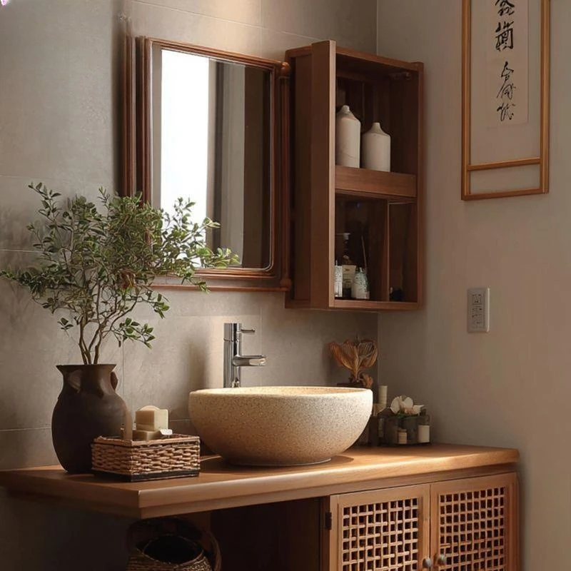 

Japanese-style Rattan Bathroom Combination Hotel Floor-to-ceiling Counter Basin Washstand Hand Washbasin Simple