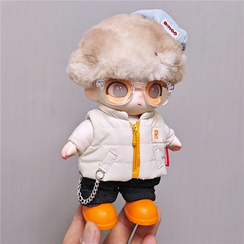 Per 15 17 cm Labubu Doll Tinta unita Inverno Giù Gilet con scarpe Jeans Abbigliamento Color Blocking T-shirt Outfit Abbigliamento Accessori