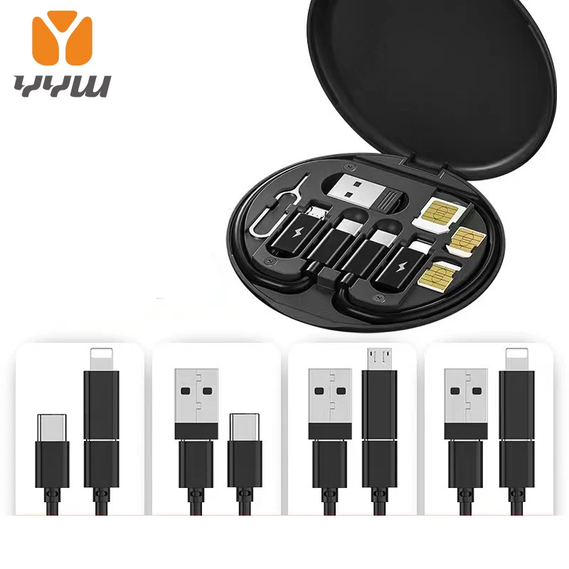 5-in-1 Magnetic Portable Multifunctional Data Cable Storage Box ,PD 60W Charging Data Cable Sim Card Tray Eject Tool and Slots