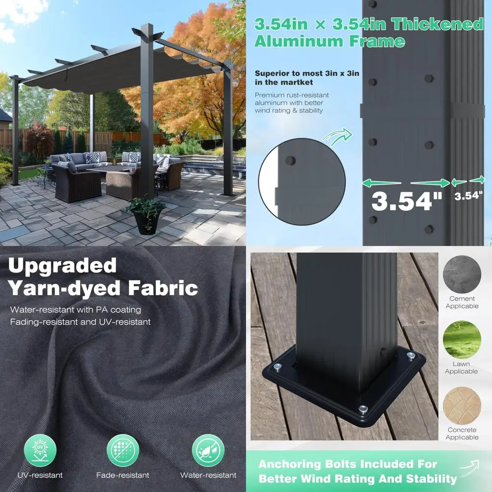 

"Adjustable Canopy Retractable Pergola for Backyard Deck and Garden in Grey, 12x16 Feet"