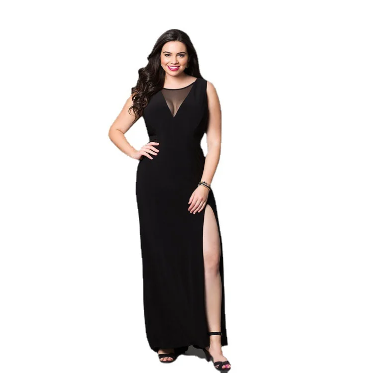 Plus Size Dresses 2023 Spring/Summer New Sleeveless Deep V-Neck Sexy Big Hem Plus Fat Size Dress Long Dress