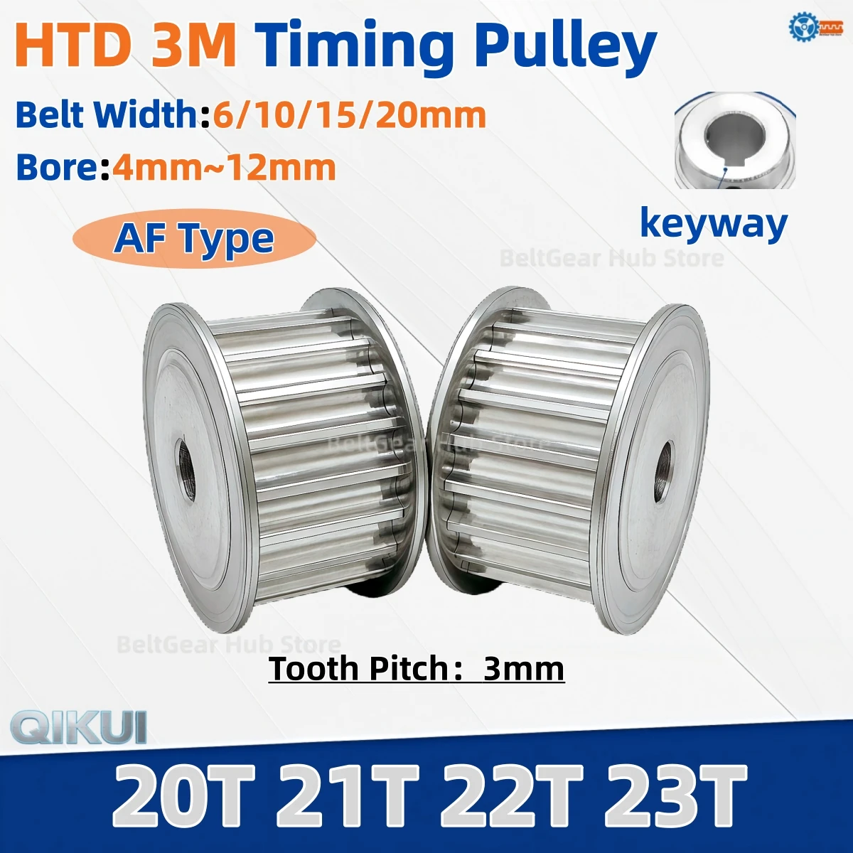 HTD 3M 20T 21T 22T 23Teeth Timing Pulley Bore 4mm~12mm For Belt Width 6/10/15/20mm Synchronous Wheel for 3D Printer CNC