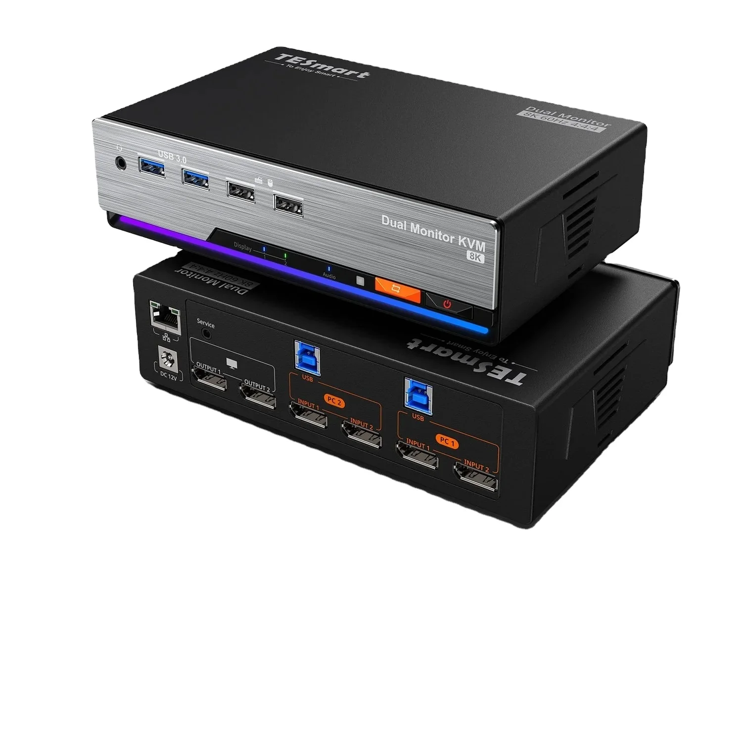 DP 1.4 Dual 8K@60Hz KVM Switch Gaming Dock for 2 PCs 2 Monitors, W/ EDID, G-Sync FreeSync
