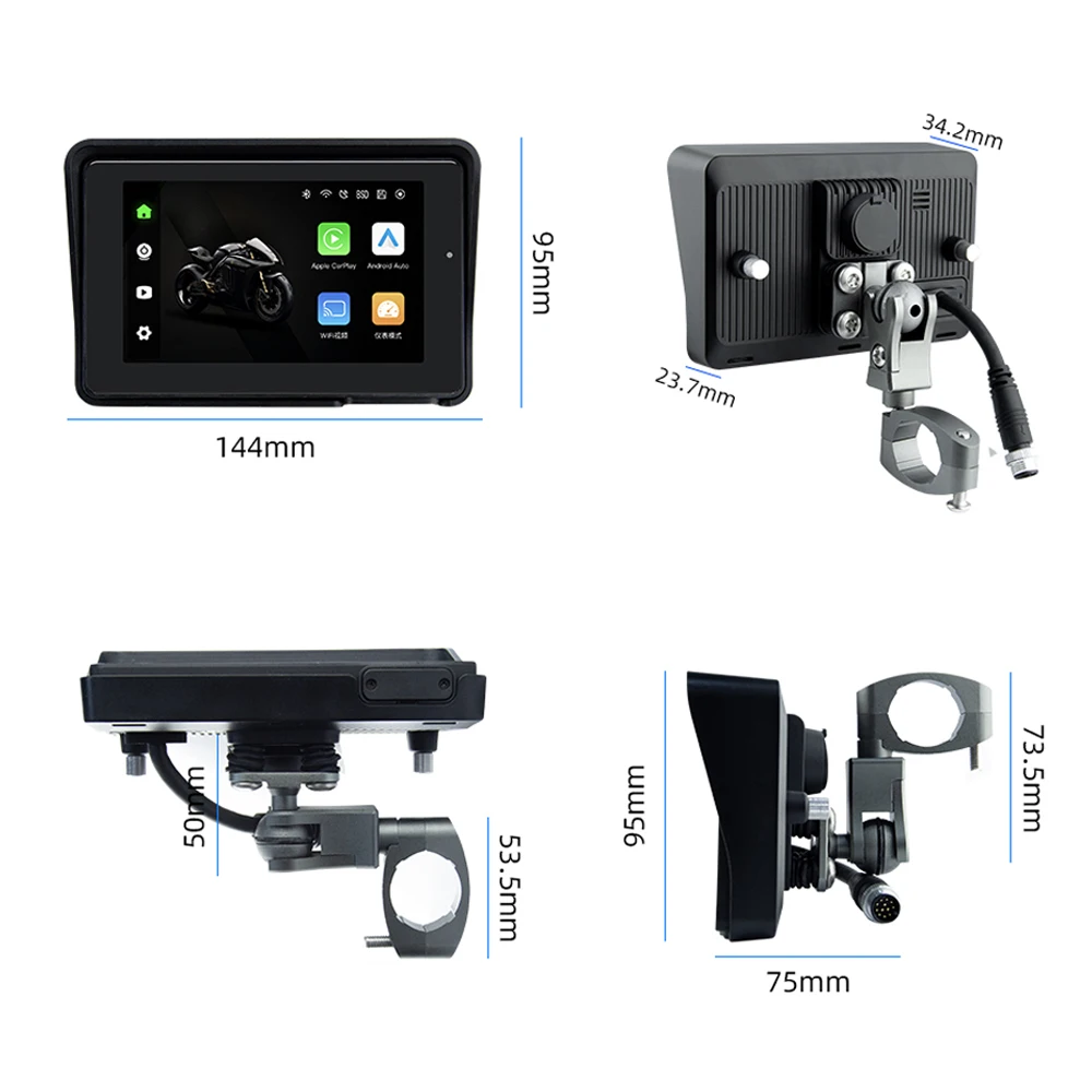 EKIY Draadloos CarPlay Moto Draagbaar verwijderbaar digitaal dashboard Extern GPS-motorfietsnavigatiescherm Android Auto