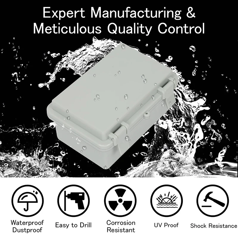 IP66 Waterproof Plastic Wire Junction Box ABS Outdoor Electronic Instrument Gray/Transparent Cover Distribution Box Enclosure