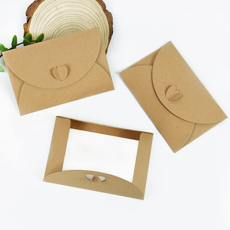 10pcs Kraft Paper Envelops with White Blank Letter Paper Greeting Cards Gift Postcards for Valentine's Day Wedding Invitation