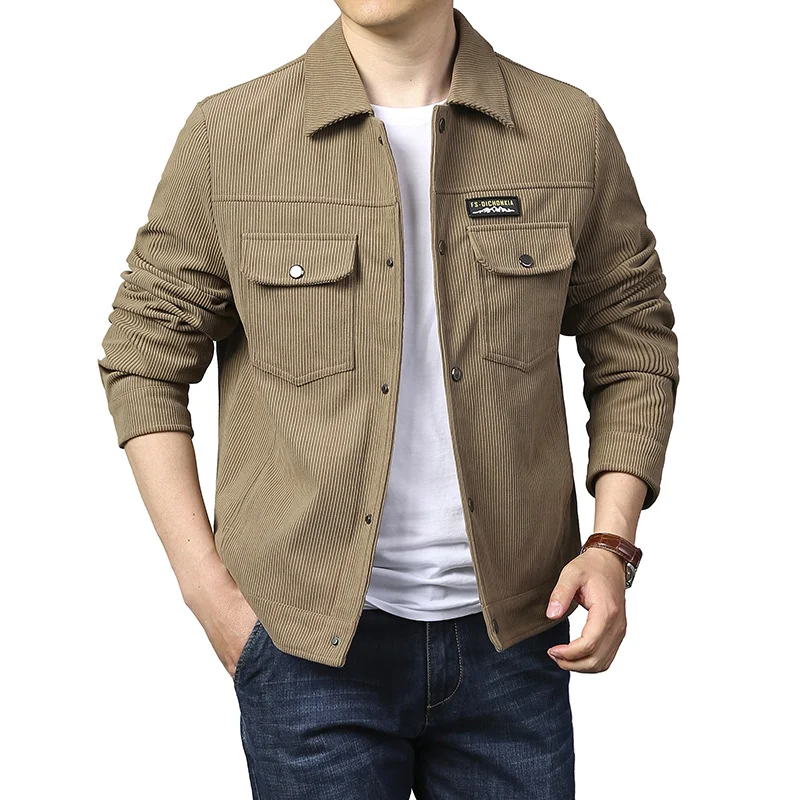 

Новая мужская вельветовая одежда Jaet ort Sle с отложным воротником, спецодежда, ветровка, модная корейская версия, осенняя более тонкая верхняя одежда...