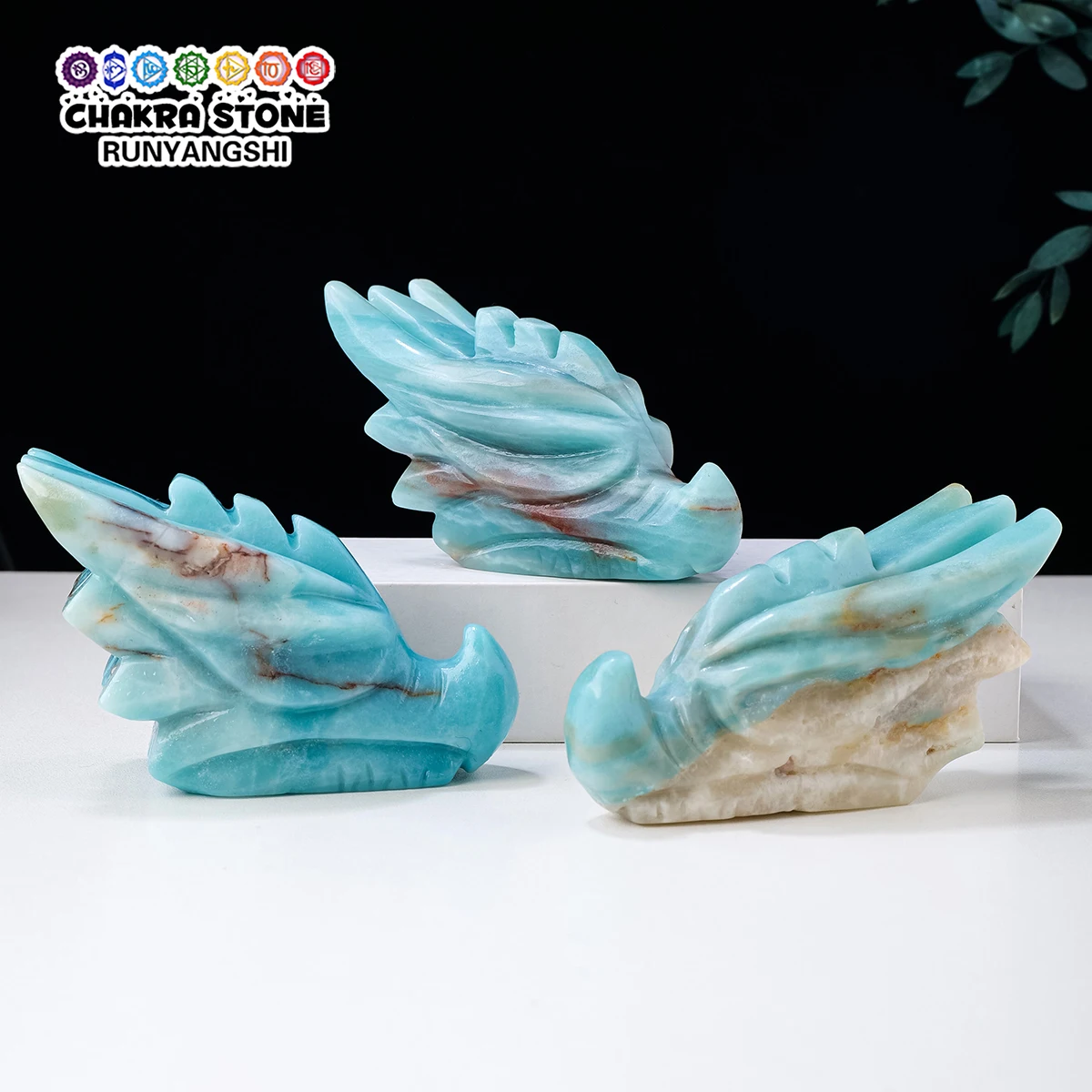 

New Arrival Natural Amazonite Dragon Head Carving Sky Blue Crystal Stone Home Decor Reiki Energy Healing Divination Crafts Gifts