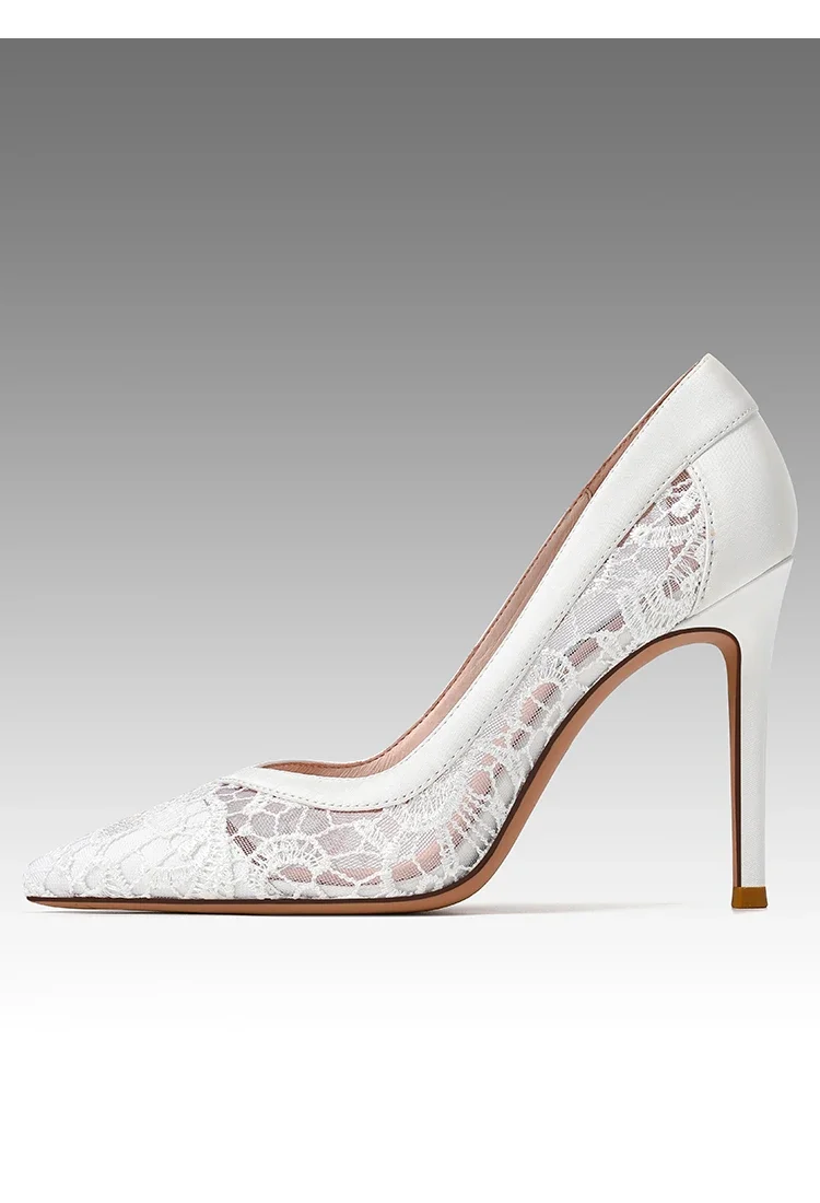 Size 31 To 44 White Lace Wedding Shoes High Heels Thin Heel Large Size Women Bride Shoes Pumps Stiletto