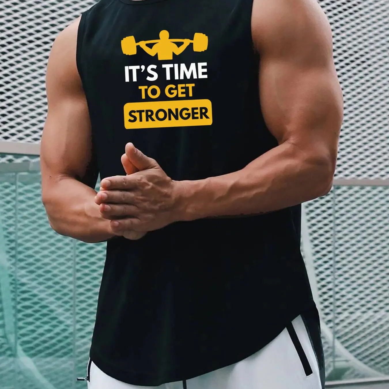 

Simple Letter Print Men's Sleeveless T-shirt Gym Workout Fitness Training Sports Tank Tops Comfortable Breathable Quick Dry Vest