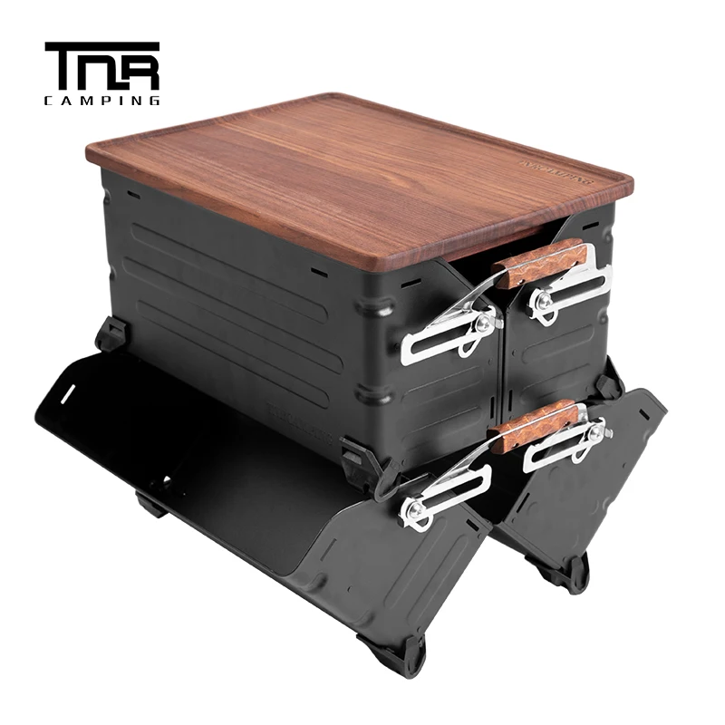 

TNR Outdoor Camping Equipped with Storage Box Black walnut Dual-Purpose Workbench Storage cover BBQ Picnic table