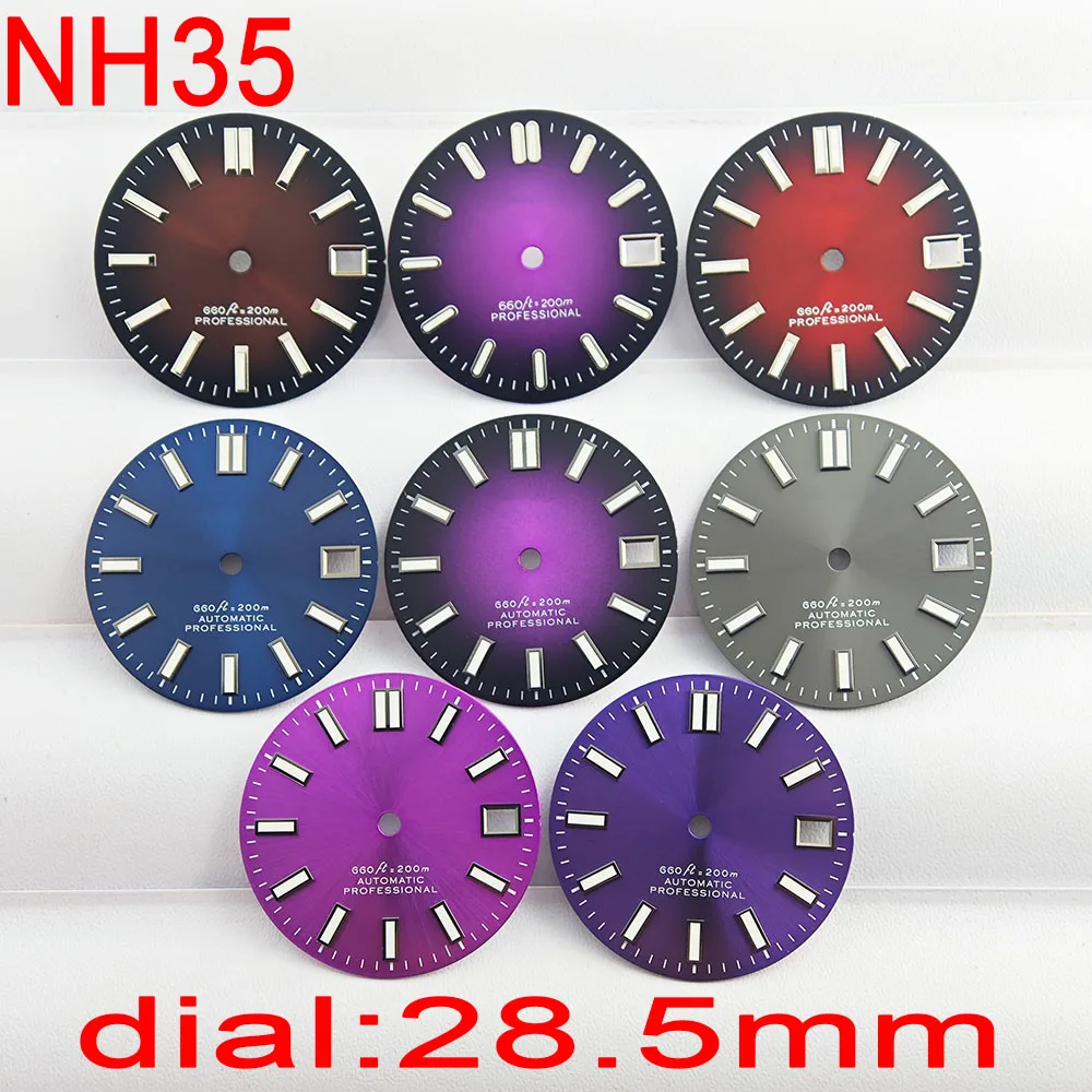 Men's watch 28.5MM dial blue luminous NH35 dial for watch case Pointers NH35 NH36 mechanical movement accessories