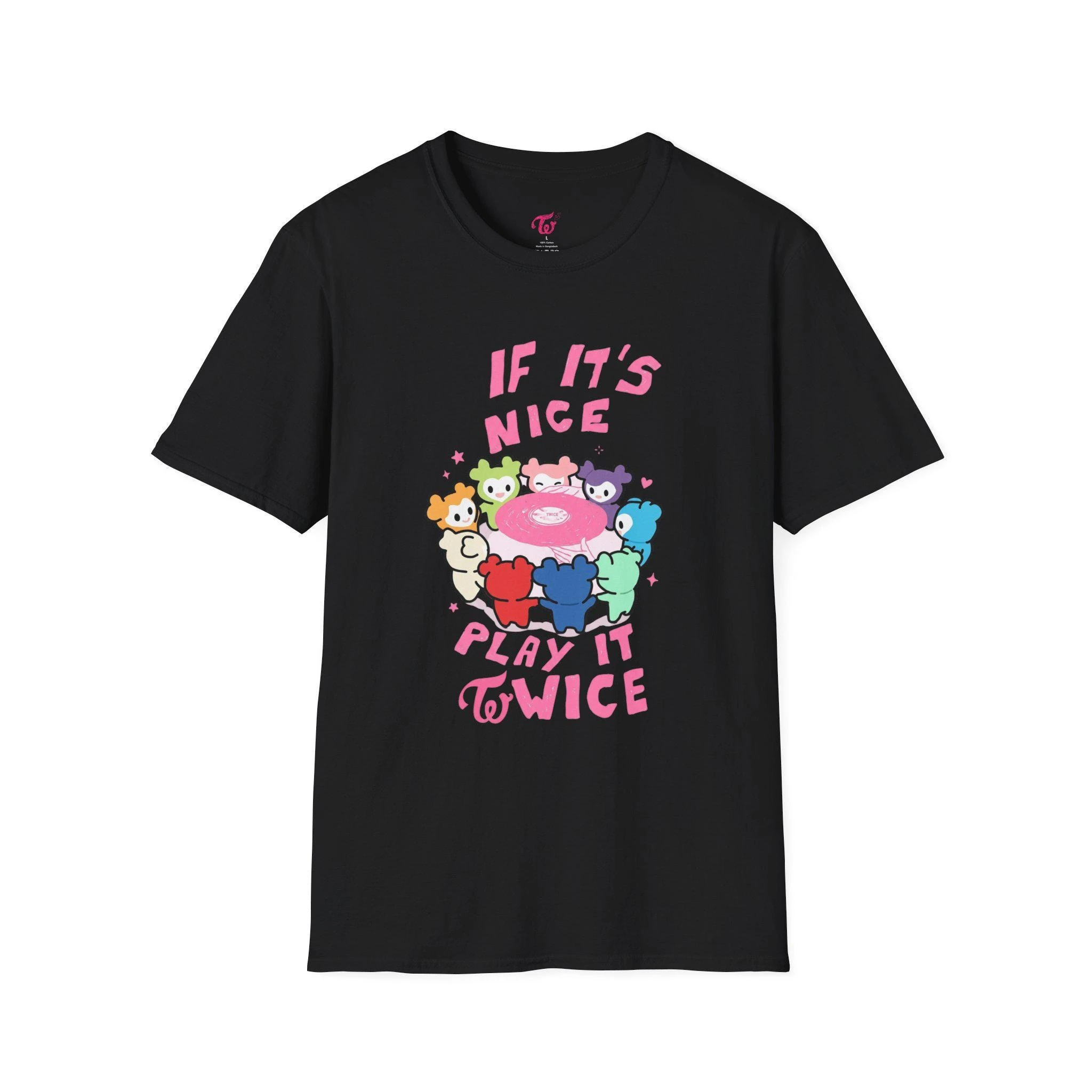 K-pop Play It Twice T-shirt Kawaii Cartoon Record Design Cotton T-shirt 2026 Summer Men's Women's Tour Sportswear Y2k Style