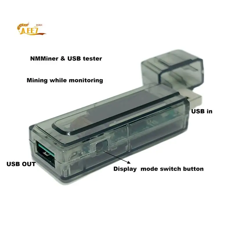 

AEE7-Nmminer Miner 117KH/S USB-цепочка ESP32 Крипто-майнер с адаптером BTC Solo Lottery Miner Амперметр USB-A Series Form Chain