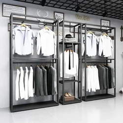 Furniture Men Clothes Clothing Store Display Rack Black Double-layer floor-standing display rack for men's clothing stores