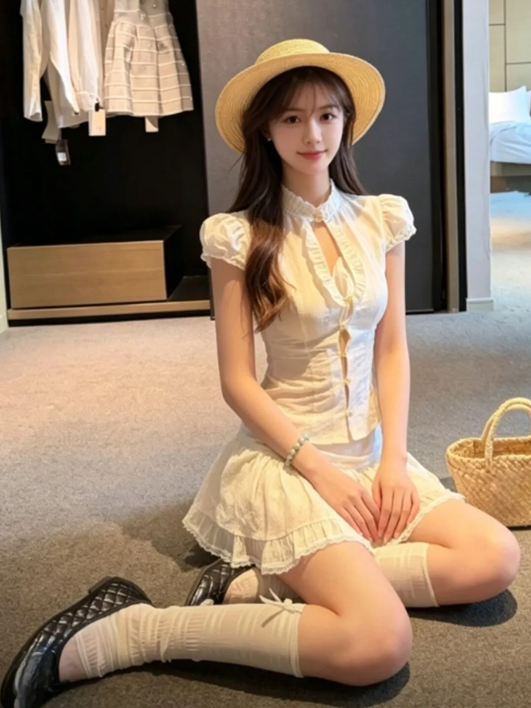 

Korean Style Fashionable Two-Piece Set Short Sleeve Bubble Sleeve Top And Half Skirt Comfortable Breathable Summer Outfit