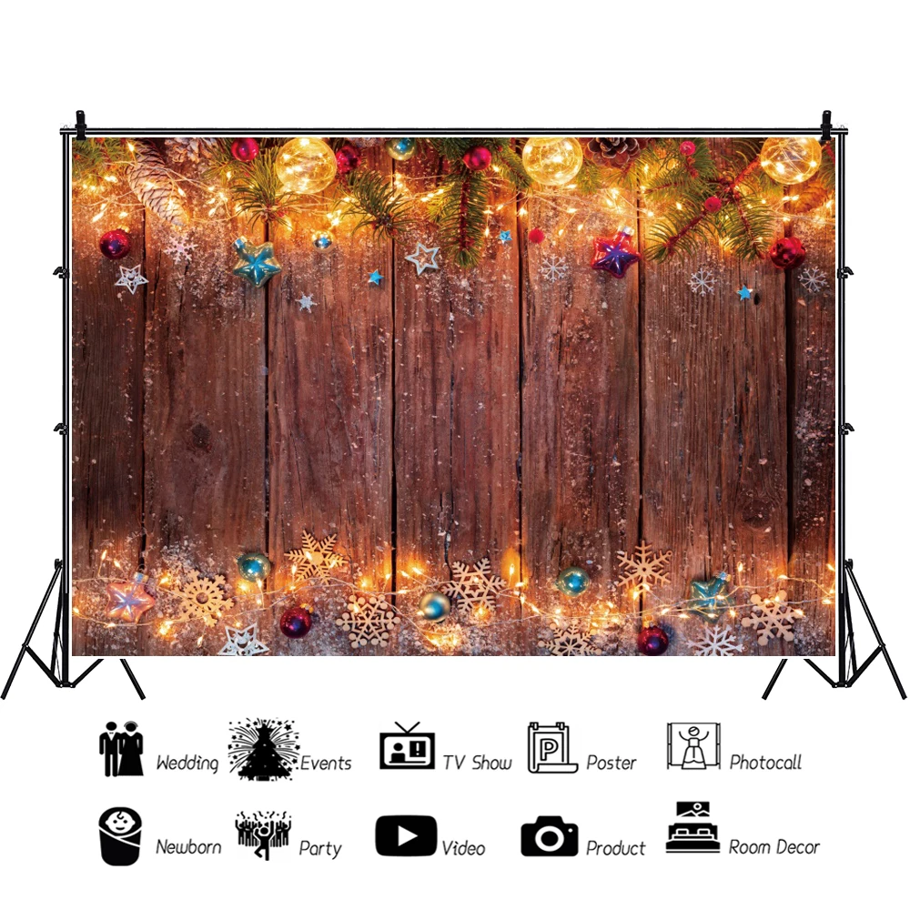Laeacco Rustic Wood Christmas Photography Background Snowflake Gold Glitter Winter New Year Eve Party Decor Portrait Backdrop image 3