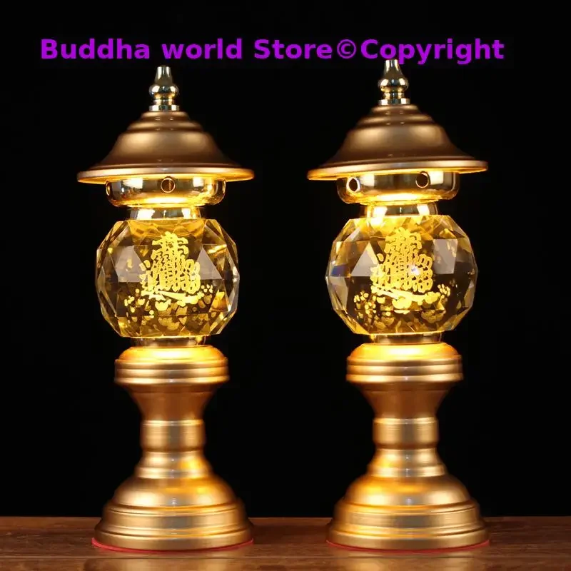 A PAIR 2pcs Buddhism high grade HOME Temple shrine enshrine worship bring wealth money good luck buddha God of wealth lamp 31cm