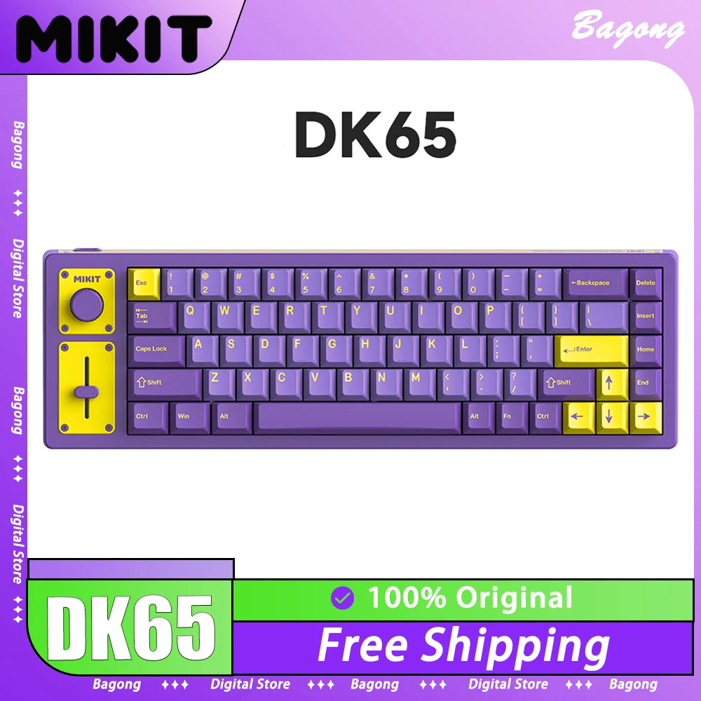 

MIKIT DK65 механическая клавиатура, три режима, многофункциональная ручка, горячая переключение, игровая клавиатура RGB, прокладка 4000 мАч, ПК