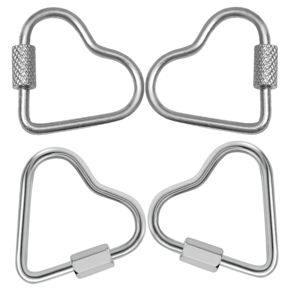 4Pcs Heart Shaped Stainless Steel Carabiner Clips Multifunctional Spring Snap Hooks for Hiking Camping Keyholders