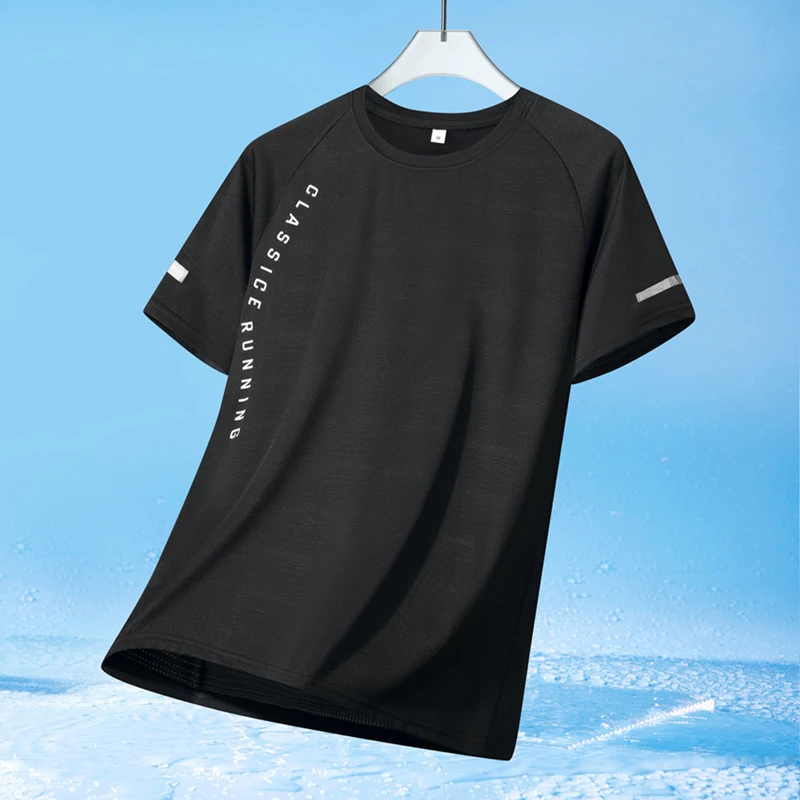 

Светоотражающие футболки для бега, летние быстросохнущие футболки с короткими рукавами для фитнеса с буквенным принтом, эластичные дышащие мужские спортивные футболки для фитнеса