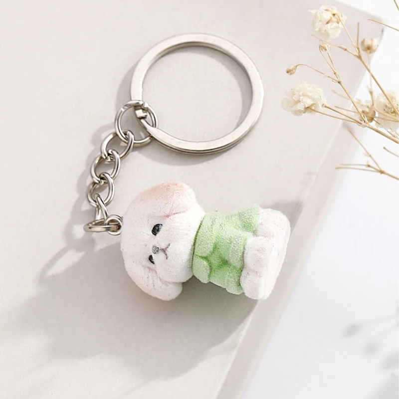 Flocking Dog Charm Keychain Creative Animal Key Chain Resin Car Keyring Jewelry Camera Bag Backpack Decors Handmade Dropship