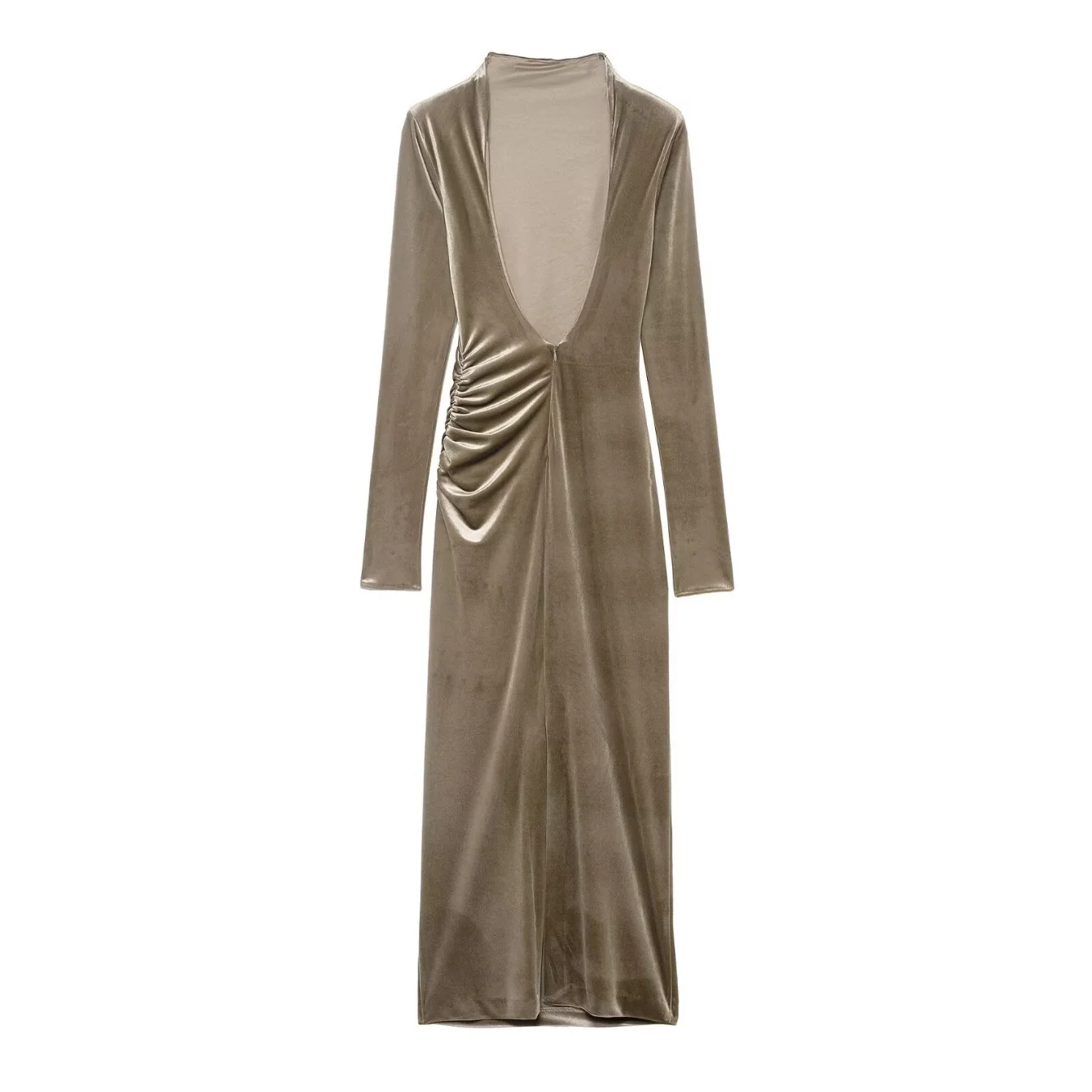 Women Backless Sexy Velvet Dress Female Long Sleeve Shoulder Pad Pleated Bodycon Long Dresses Spring Autumn Party Evening Wear