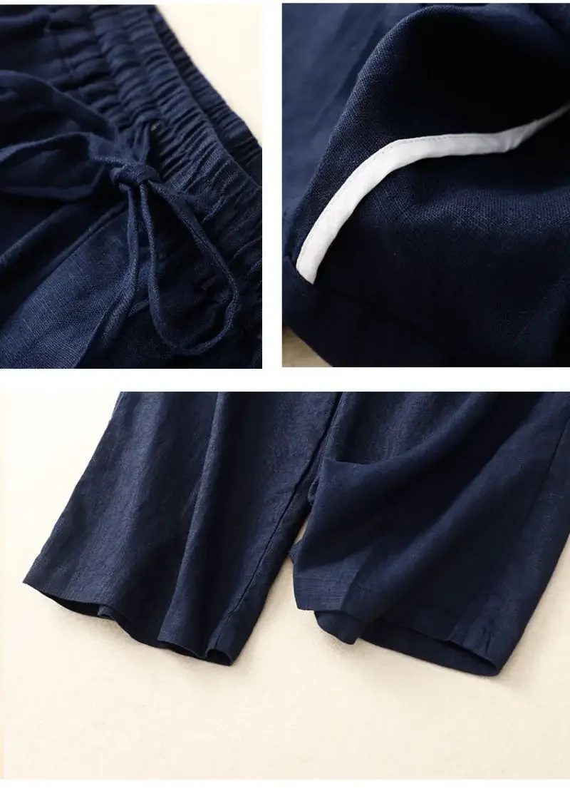 Cotton LinenCasual Solid Lace Up Elastic High Waist Loose Wide Leg Women's Pants Ankle-Length Pants For Women Clothing Fashion