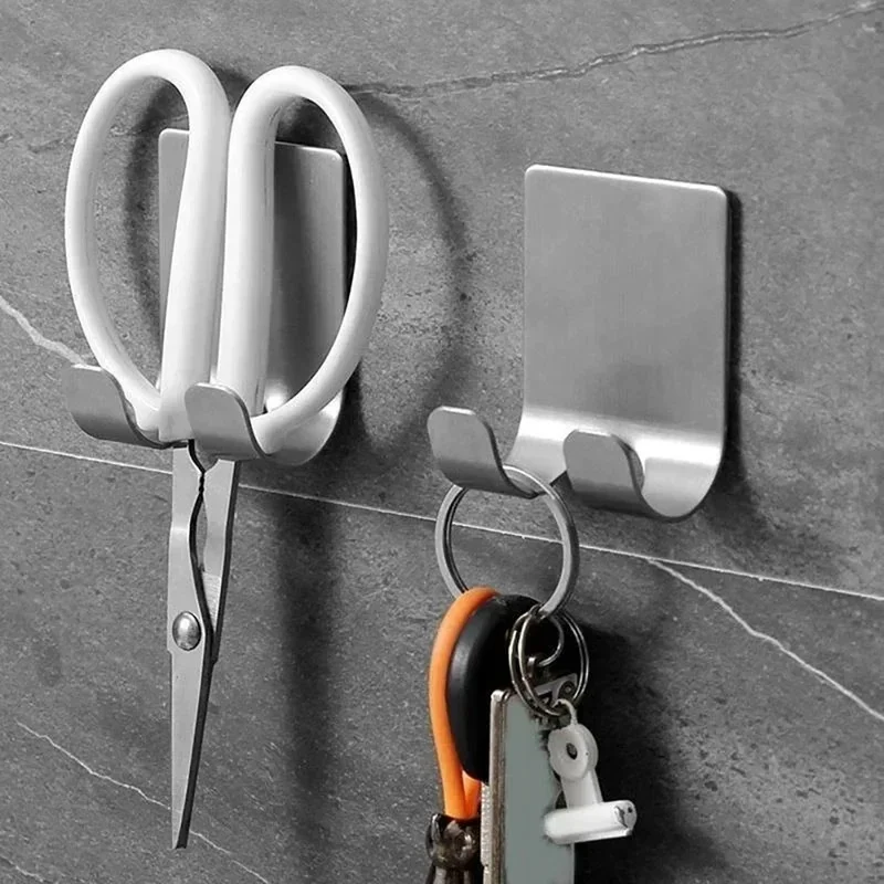 1/2/3/4pcs Strong Adhesive Hooks Bathroom Razor Holder No-Punch Stainless Steel Shaving Shaver Razor Stand for Home Organization