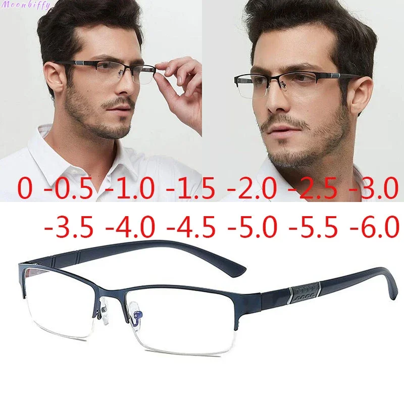 Half Metal Frame Nearsighted Glasses Unisex Myopia 0  -1 -1.5 -2 -2.5 -3 -4 -5 -6  Finished Products Number Degrees Glasses