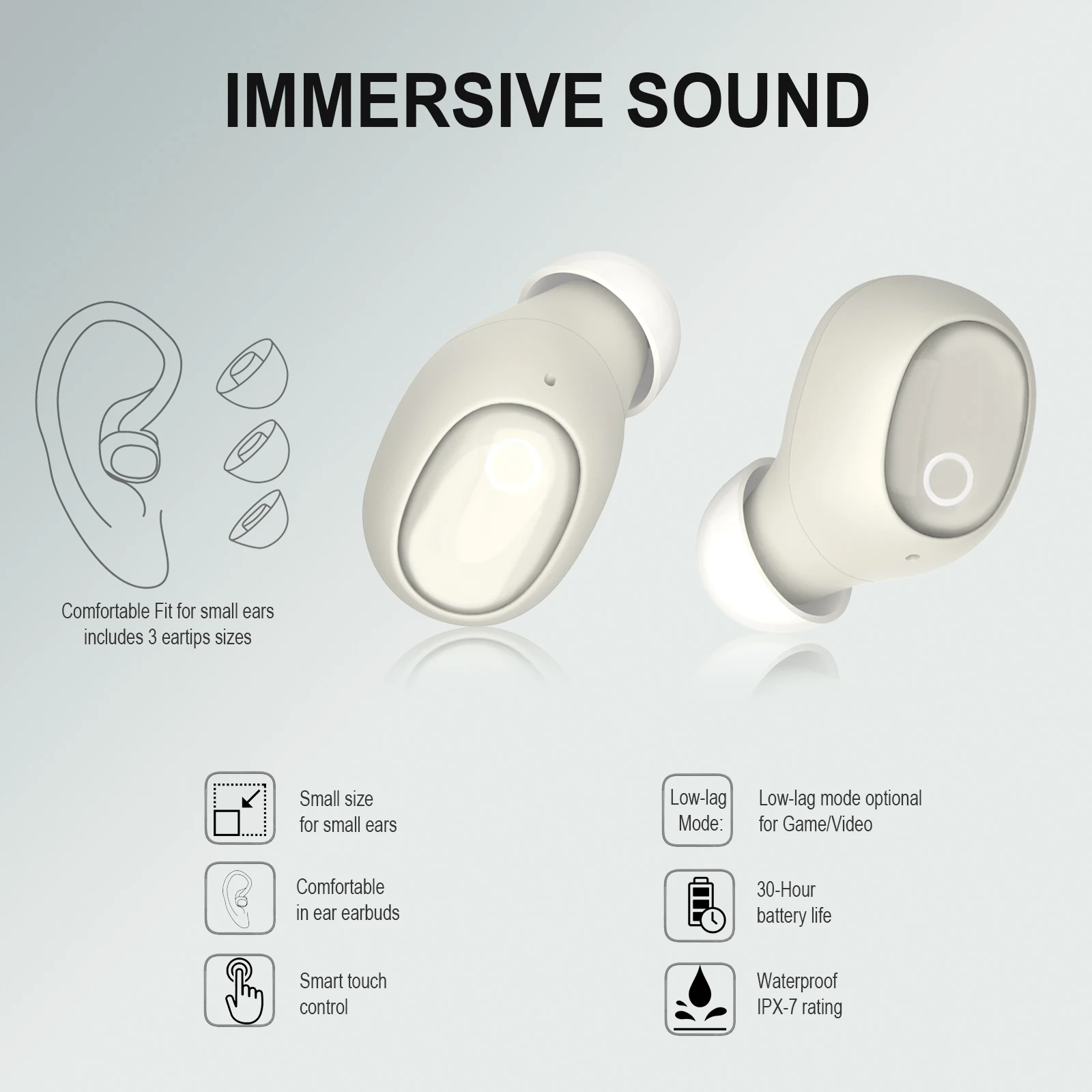 لايرر-سماعات بلوتوث لاسلكية ، سماعات أذن صغيرة للأذن الصغيرة القناة ، النساء والرجال ، براعم الأذن الكريستال ، T1