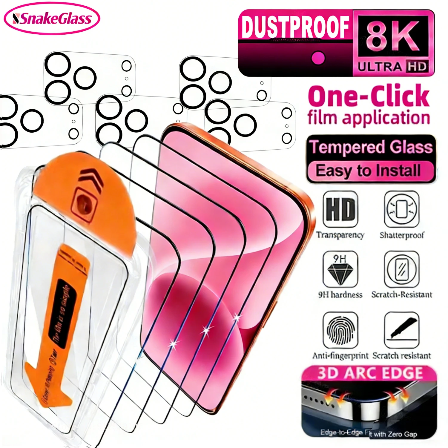 

Набор из 5 защитных пленок высокой четкости и 5 прозрачных защитных стекол для камеры, для iPhone 11–17 Pro Max