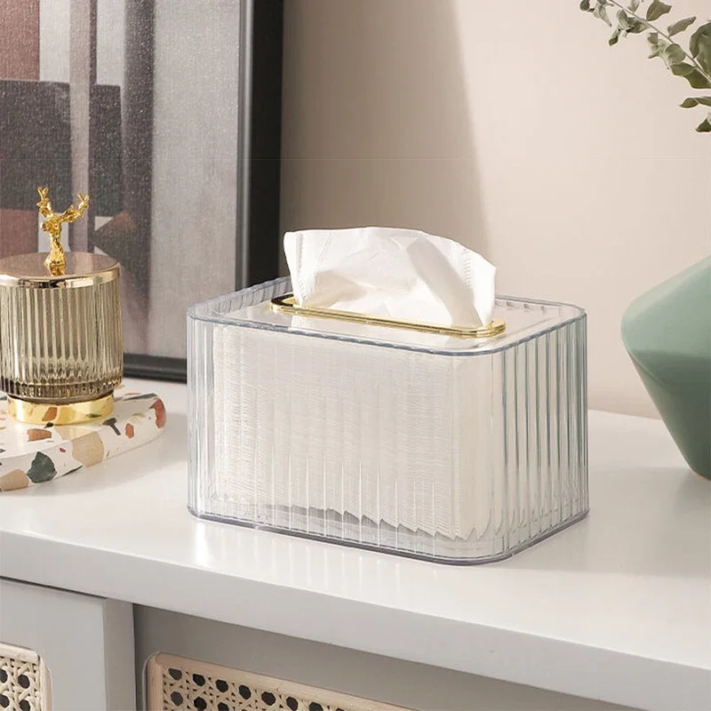 Light Luxury Tissue Box Household Living Dining Room Paper Extraction Storage Box with Spring Multifunctional