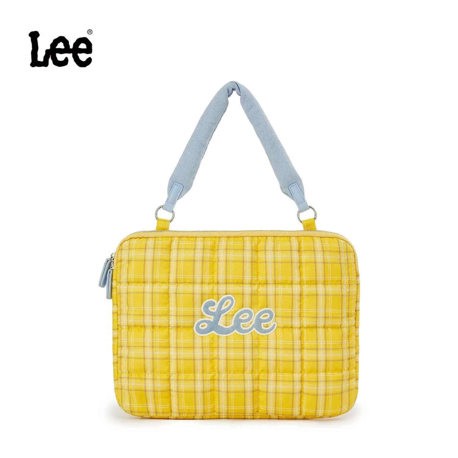 LEE, bolso para portátil universitario para mujer, elegante bolso para ordenador, bolso de hombro de gran capacidad, bolso clásico a cuadros de mezclilla mixta para ordenador portátil