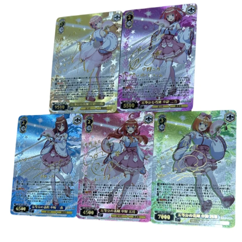 5 Sheets Flash Card Nakano Miku Ichika Nino Yotsuba Itsuki Gold Stamping Signature Diy Anime Collection Action Toy Figures Gifts