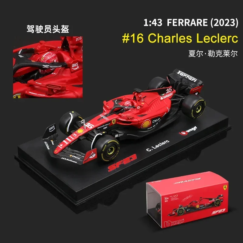 Bburago 1/43 F1 Ferrari SF-23 2023 16#Leclerc 55#Sainz Formula One Car Model With Hardcover Acrylic Box Alloy Car Collection Toy