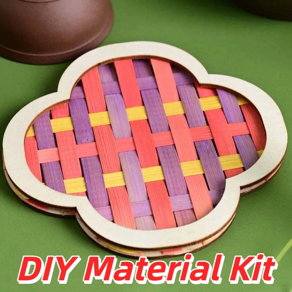 Eco-Friendly Bamboo Coaster DIY Natural Wood Multicolor Woven Coaster Pack Educational Easy To Make Handmade Cup Mat Adults
