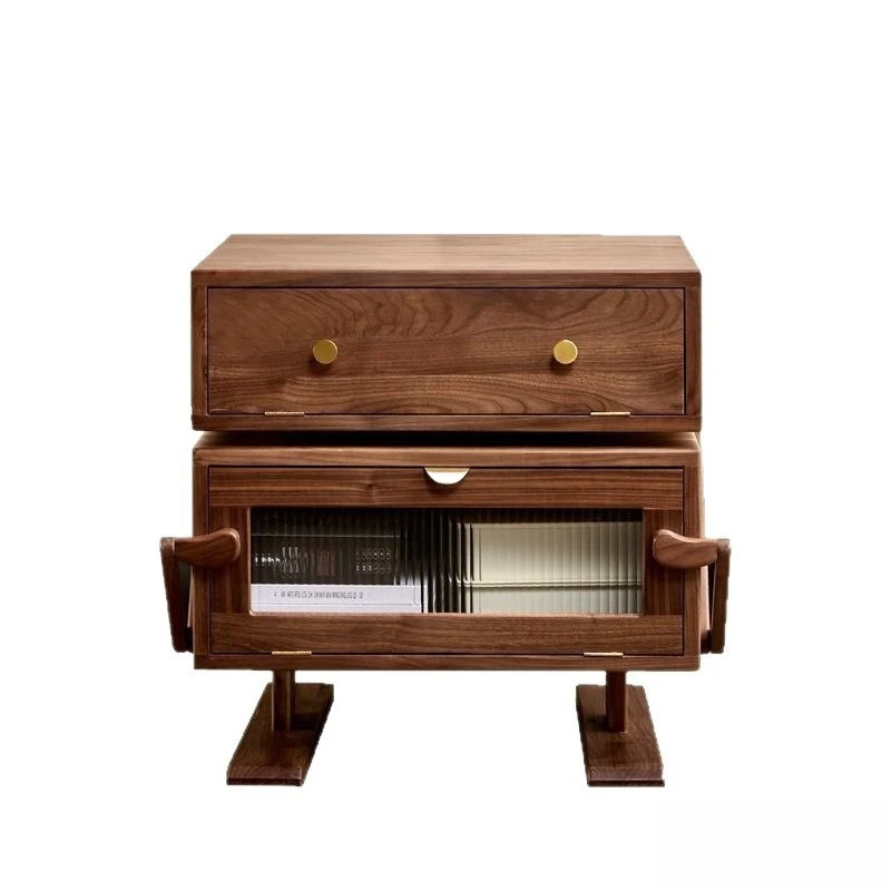 

Solid wood bedside table, black walnut cartoon storage cabinet, bedroom room multi-functional locker