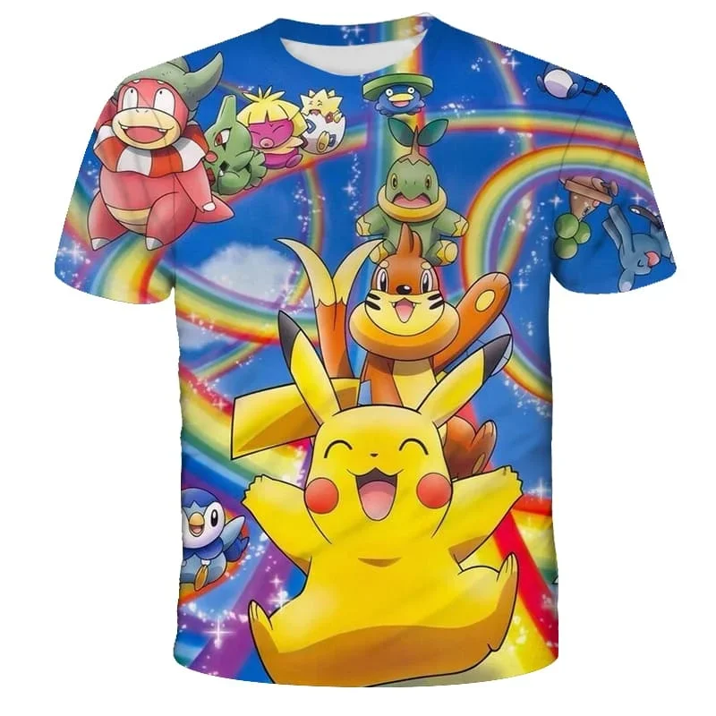 Neue 26 Sommer Japanische Anime Pikachu 3D Schnelltrocknende T-Shirts, Übergrößen Herrenbekleidung Kinderbekleidung Geschenk Familien-Partnerlook – Detail 6