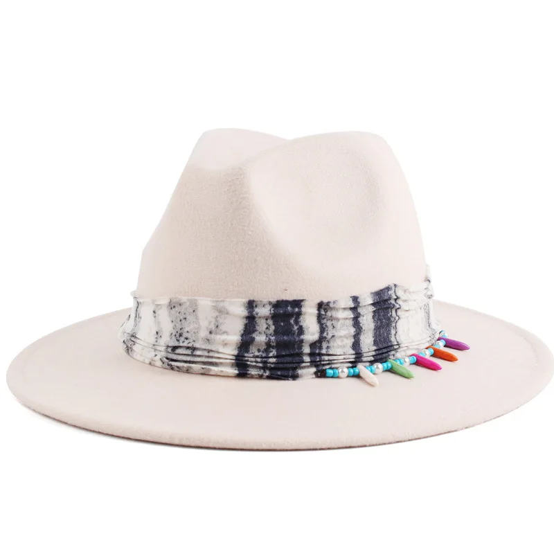 Women's Fashionable And Unique Tie-dye Fabric Decorated Faux Felt Hat For Autumn And Winter, Woolen Fedora In Multiple Colors