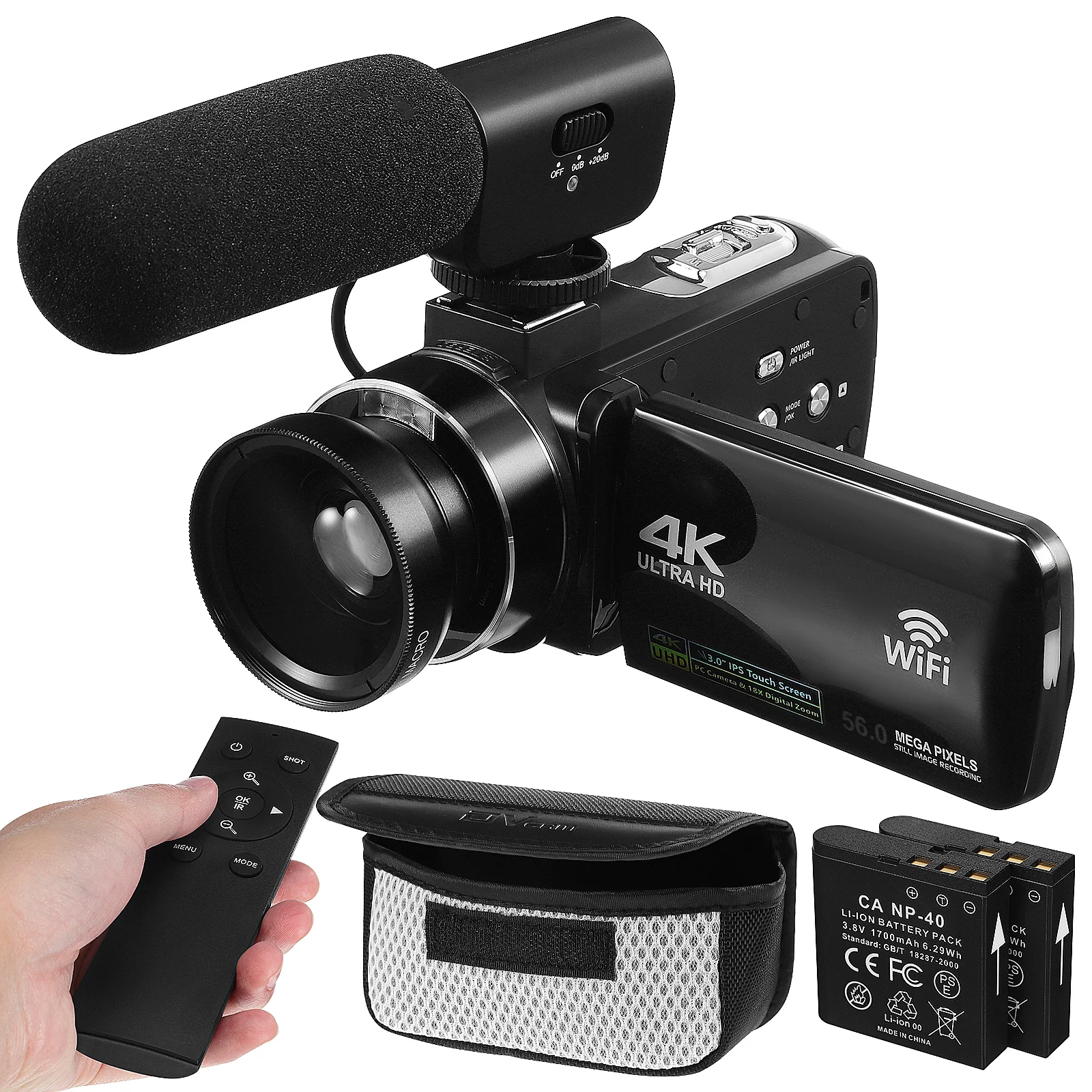 Digital Vlogging Camera Video 4k Camcorder Recorder Black 1700mAh