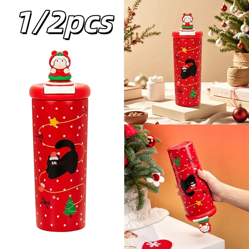 stainless steel christmas insulated bottle, double wall vacuum leakproof cup, portable holiday water flask