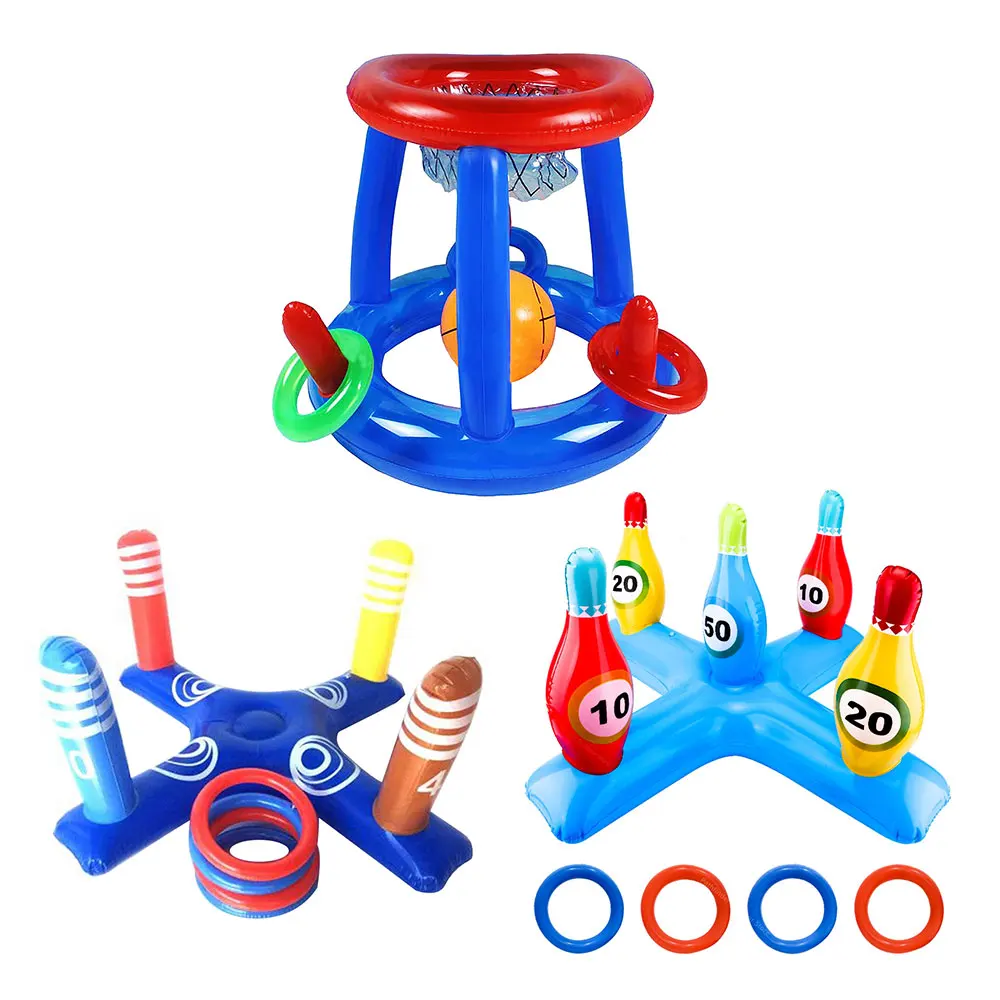 Ensemble de jeu de lancer de virole gonflable, jouets de piscine flottants, jouet d\'eau amusant pour la plage, accessoires de piscine extérieure, été