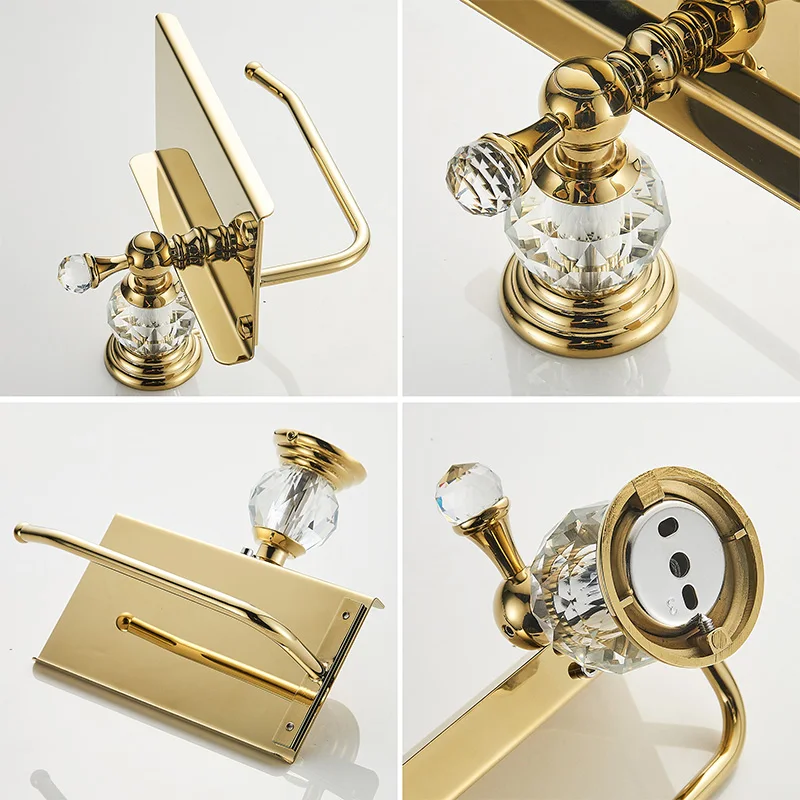 Crystal Paper Toilet Holders Wall Mount,Bathroom Tissue Roll Holder with Shelf, Toilet Accessory for Storage Gold Chrome 85486W